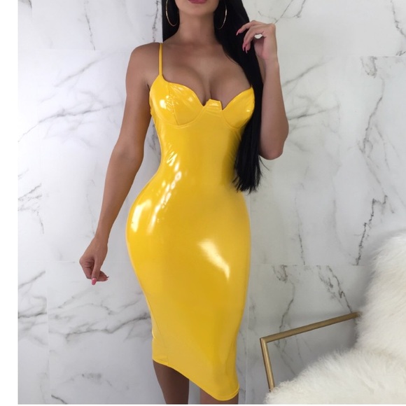 yellow latex dress